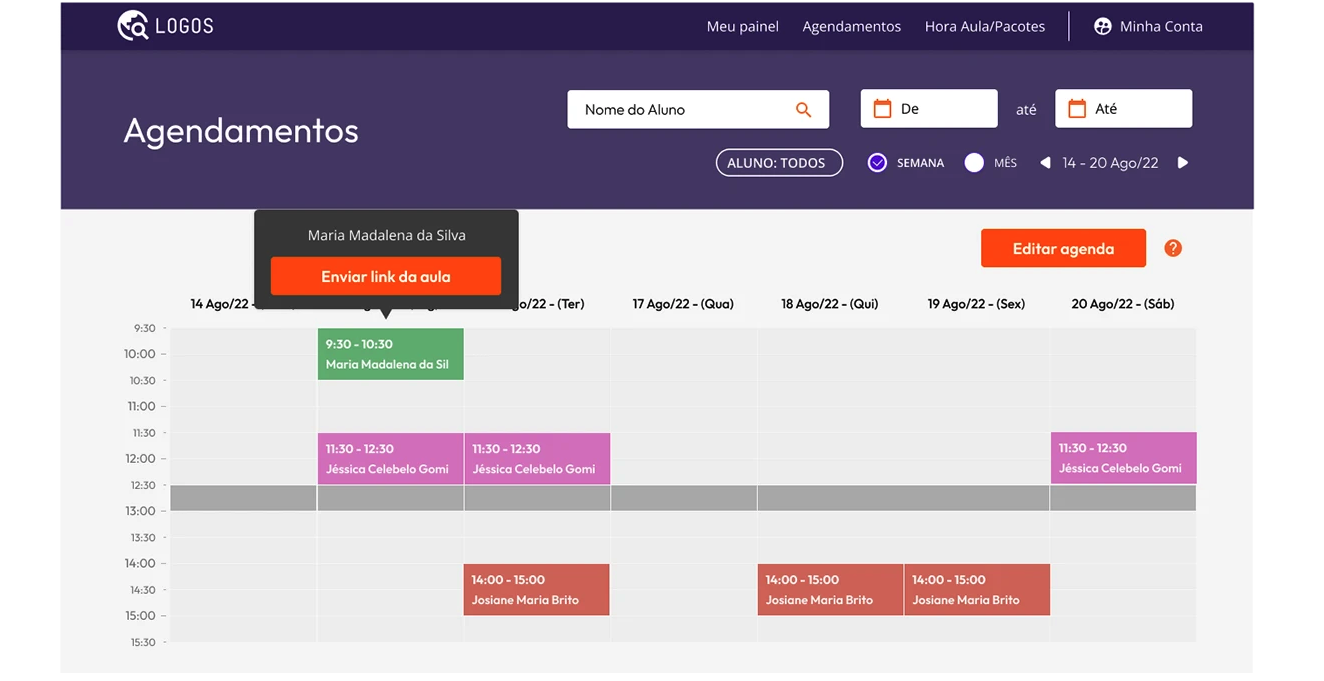 Planilha de benchmarking original comparando SuperProf, Aprimoramente, Monitorias, Aprendizado Online, Zero Dúvida e BYJU'S apenas por funcionalidades genéricas de site