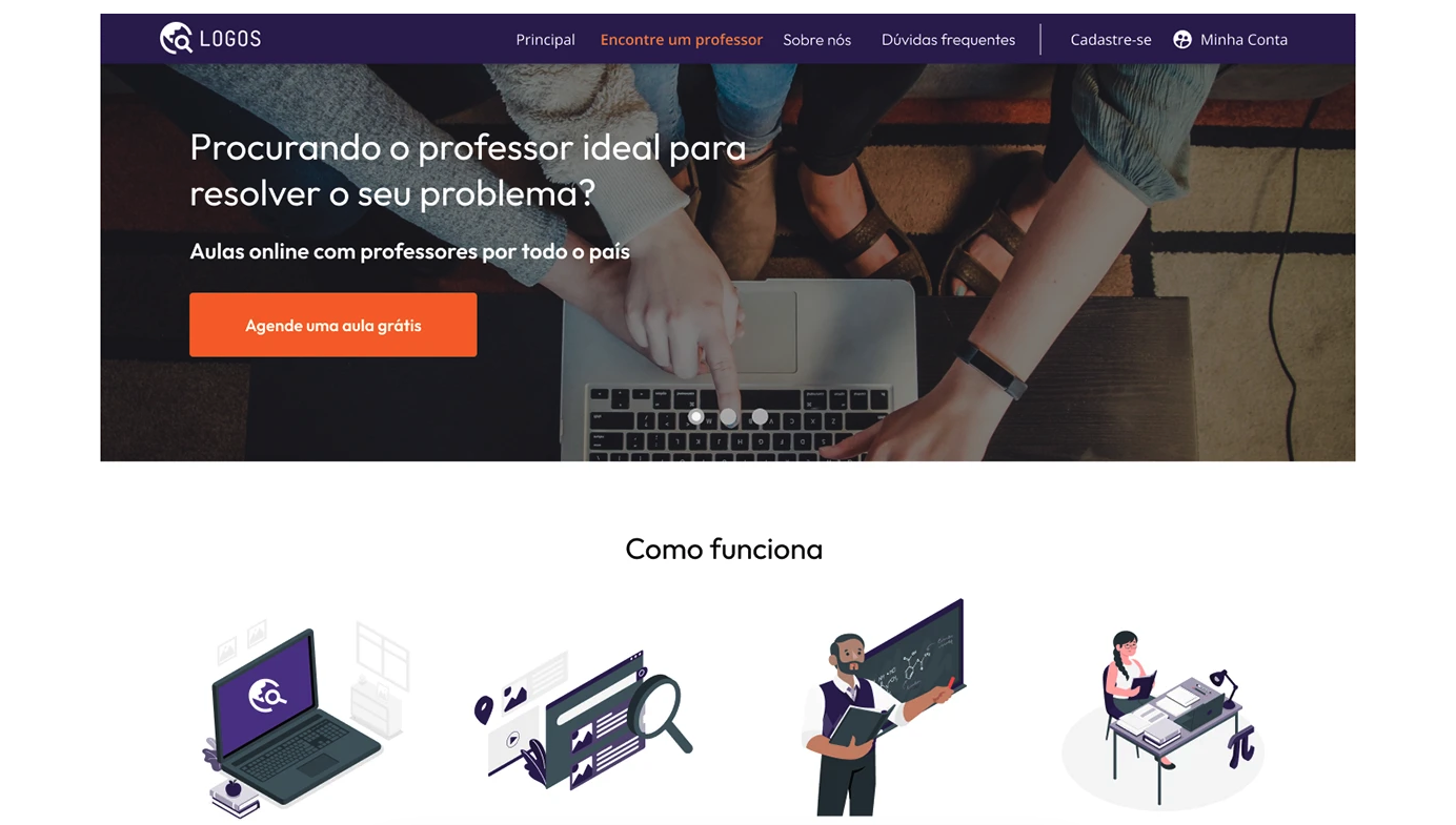 Home original do LOGOS com mensagem genérica de marketplace B2C, sem menção à validação escolar
